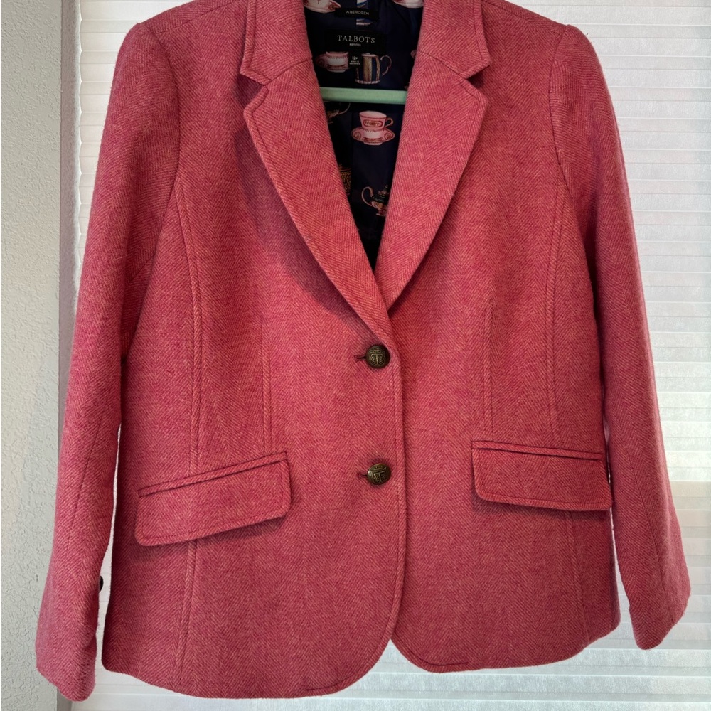 Talbots Pink Herringbone Wool Blend Blazer